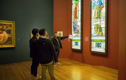 students looking over art in Worcester Art Museum