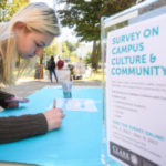 Student taking survey on campus 文化 and community