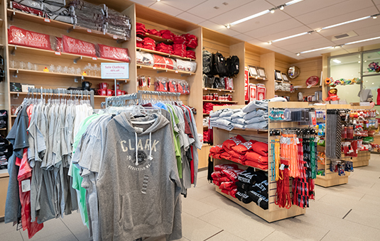 Clothes and gear in the Clark University campus store