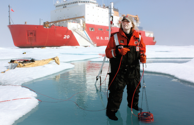 Student conducting field work in Antartica