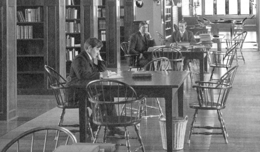 Young men studying in the library