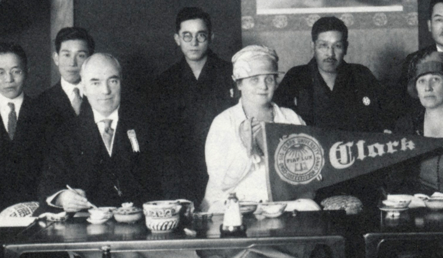Wallace W. Atwood and his wife with Japanese alumni