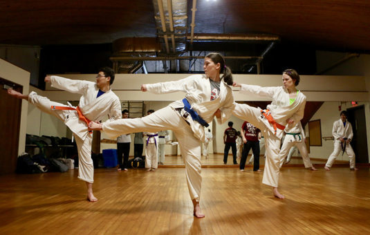 students doing kick karate