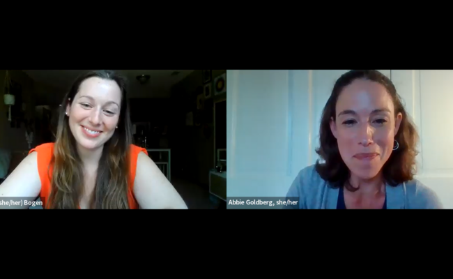 Screenshot of Abbie Goldberg PhD and Katie Bogen, CLAA co-leader