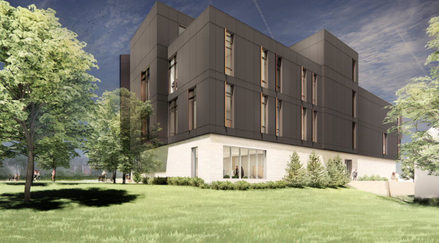Clark University media center rendering back view