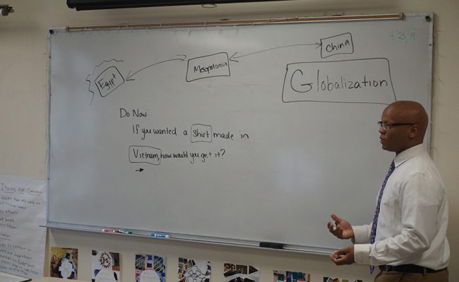Teacher drawing on white board