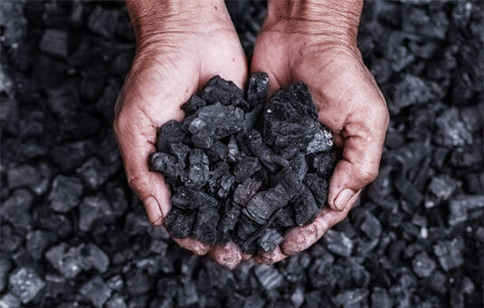 hands holding coal