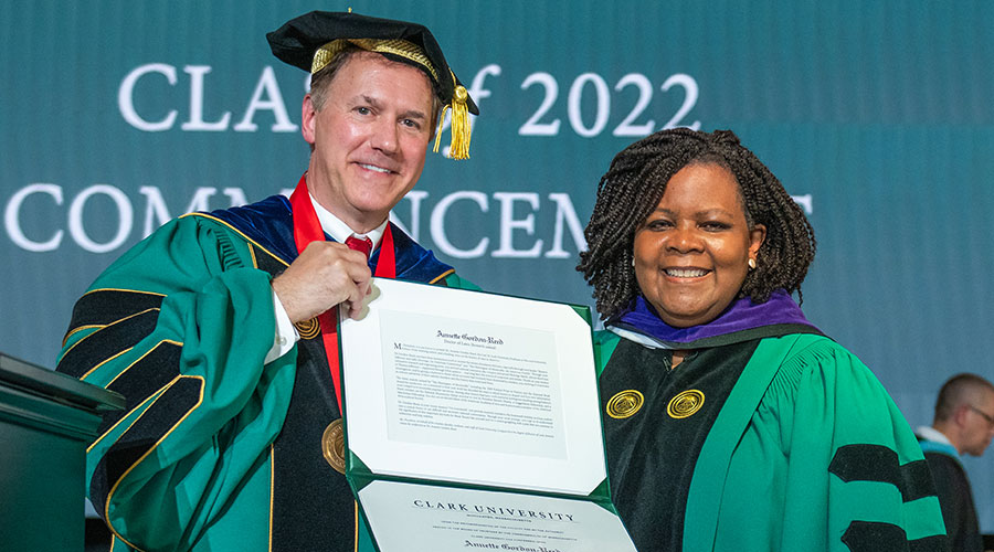 Honorary degree recipient with president