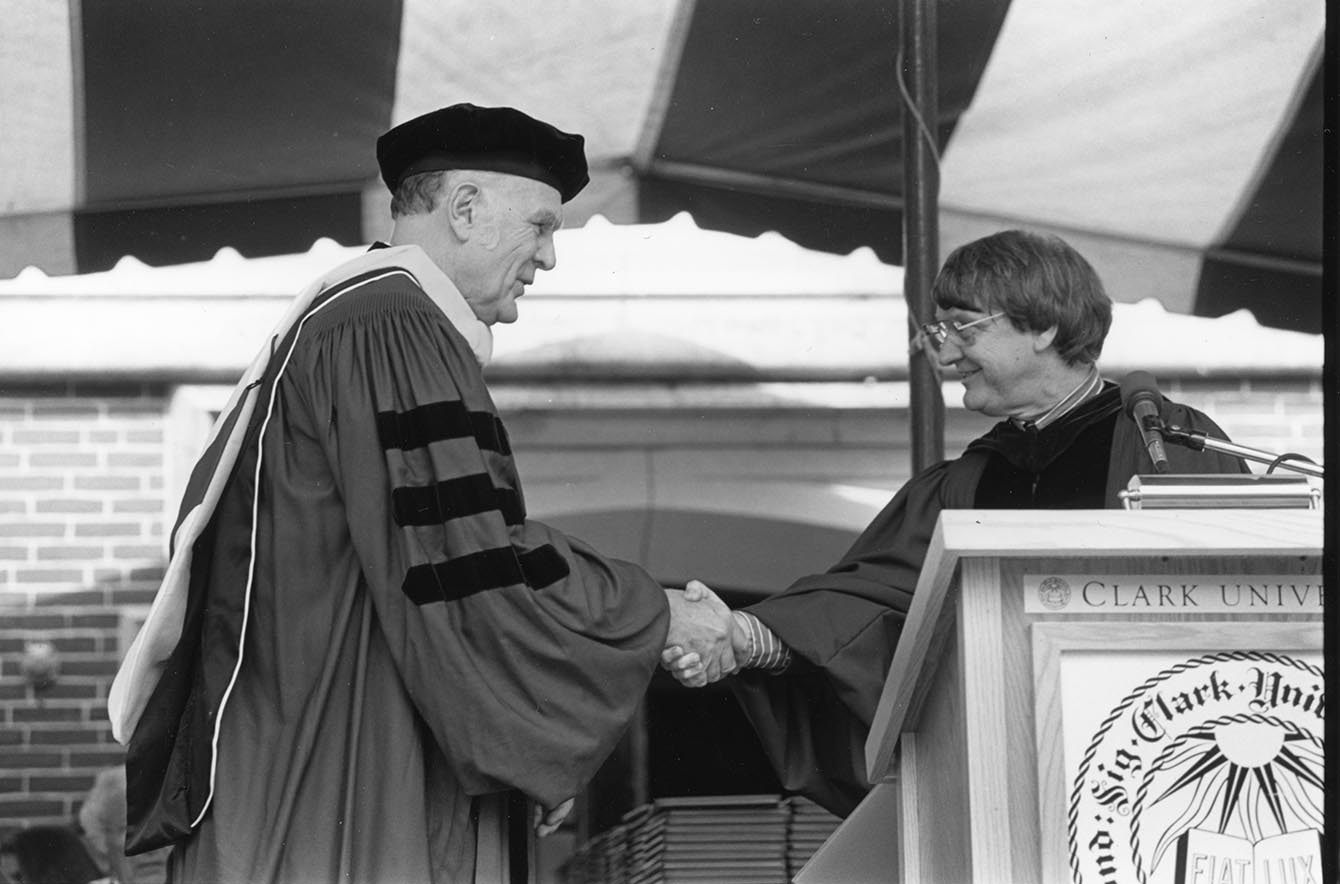 Rowland F. Sherwood receiving honorary degree from Clark University