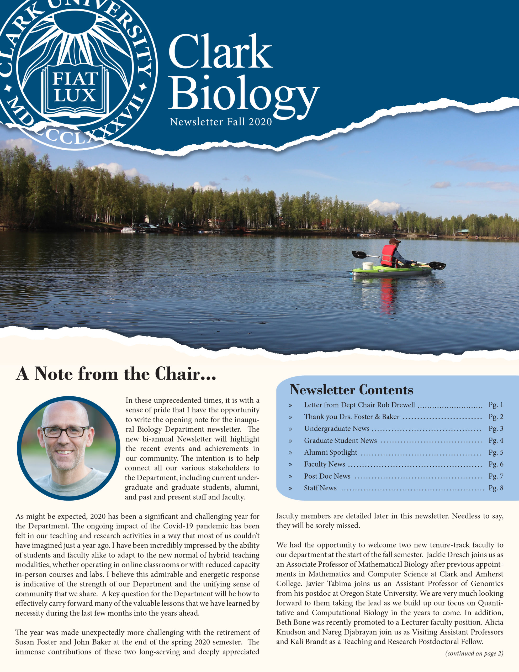 Front page for Biology Department Newsletter 