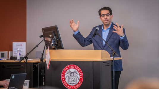 Hamed Alemohammad speaks at the Geospatial Analytics Workshop