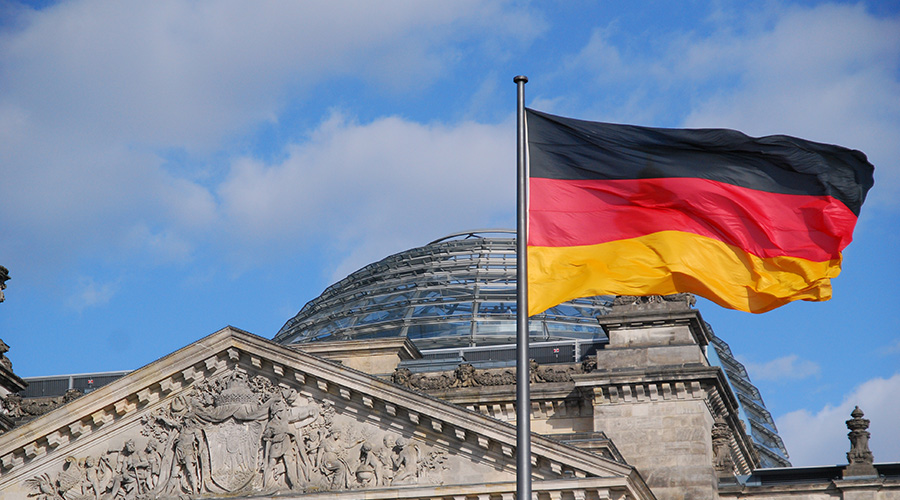 german flag in front of government building