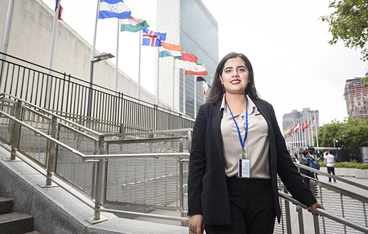 Student standing outside United Nation