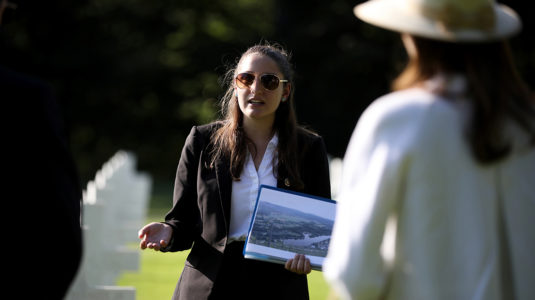 Juliet Michaelsen presents information at the American Cemetery in Luxembourg