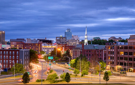 Nighttime image of the City of Worcester