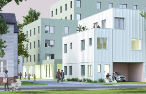 Rendering of a proposed affordable housing project submitted by Massachusetts graduate students, Worcester MA