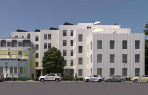 Rendering of a proposed affordable housing project submitted by Massachusetts graduate students, Worcester M