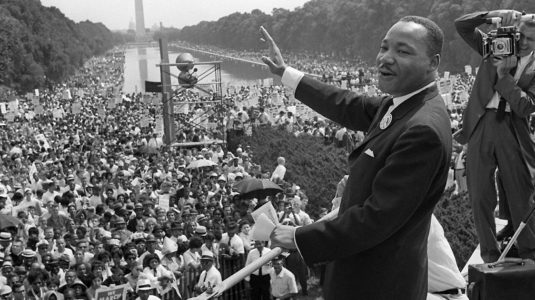 Martin Luther King at one of his most famous speeches, "I Have a Dream," in Washington, D.C.