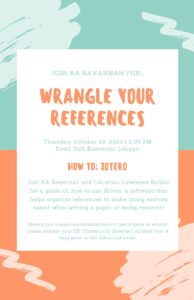 "wrangle your references" workshop flyer.