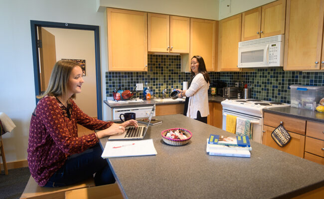Blackstone Residence Hall - two girls in kitchen