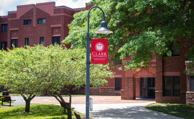 Maywood Residence Hall with Clark banner