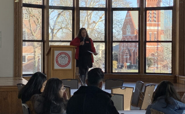 a speaker in Tilton Hall