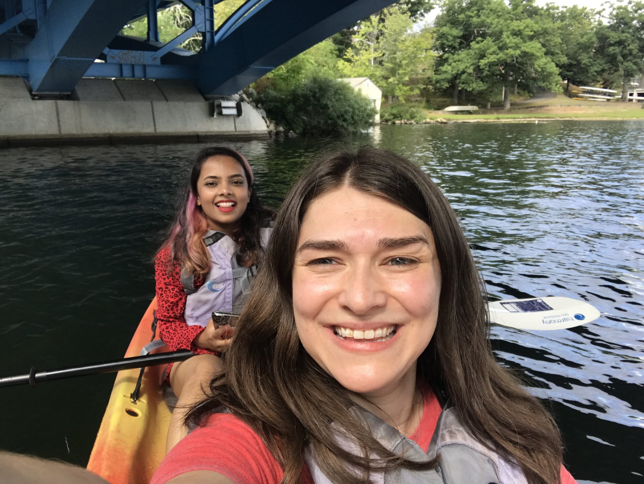 Sarah Gould and Tejal Bagul kayaking