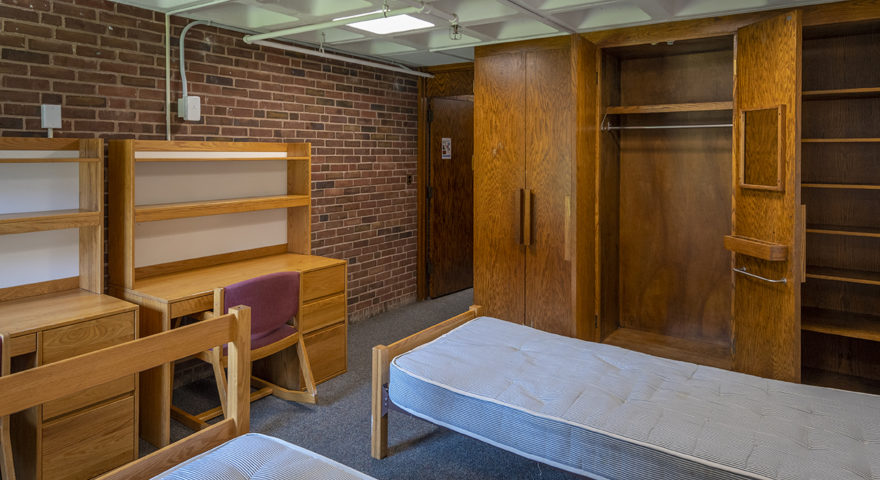 Hughes hall dorm room with double beds