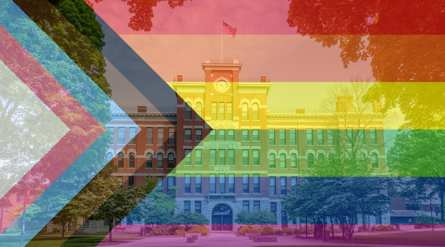 Jonas Clark Hall with pride flag overlay