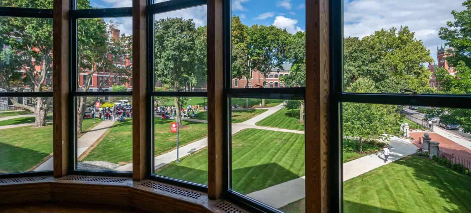 view of the campus green from Tilton Hall