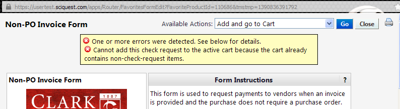 Error with adding form to cart