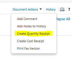 Create quantity receipt for purchase order