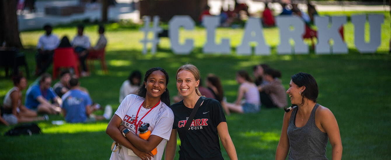 new students on campus green during move-in day