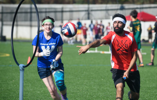 students playing quidditch
