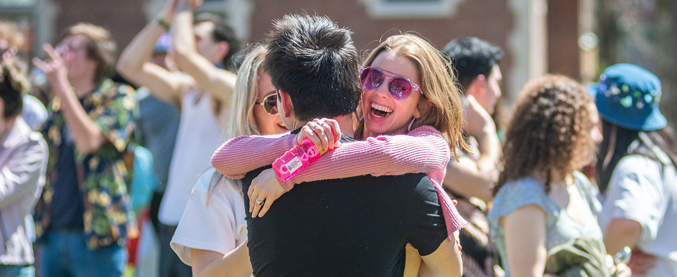Students hugging on Spree Day