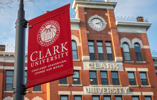 Jonas Clark Hall with red Clark banner