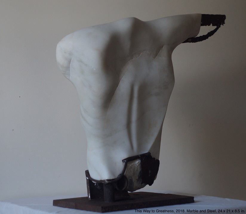 This Way to Greatness, 2018, Marble and steel, 24x21x8.5”