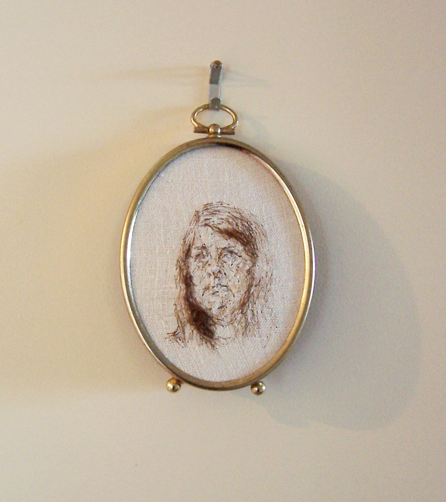 Miniature Self-Portrait 2014, Hair on linen (framed)