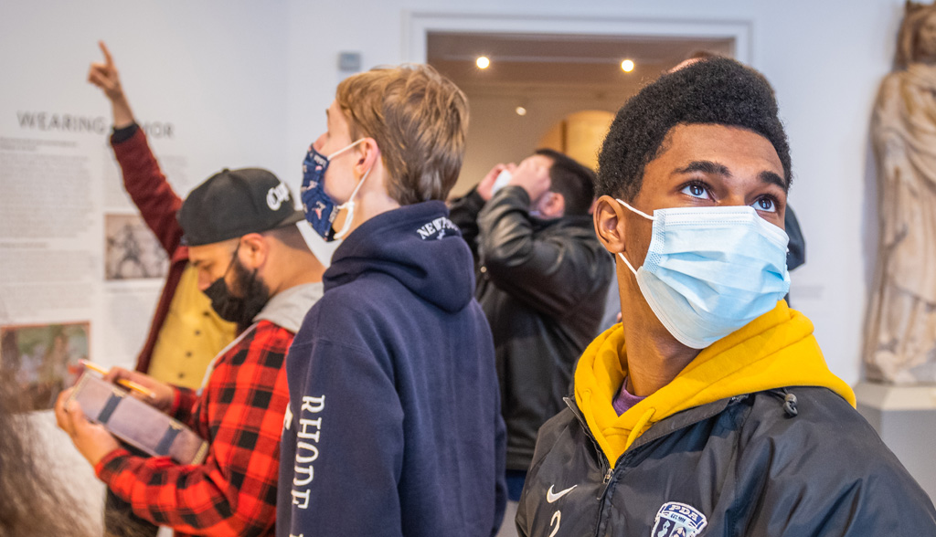 students in worcester art museum wearing masks