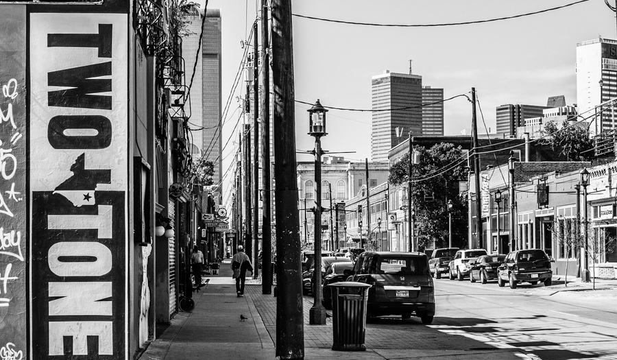 Urban street scene in black and white