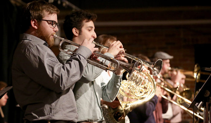 Brass band playing trumpets