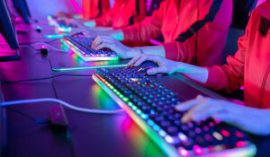 Esports players typing on keyboards