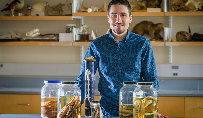 Phillip Bergmann with lizard specimens