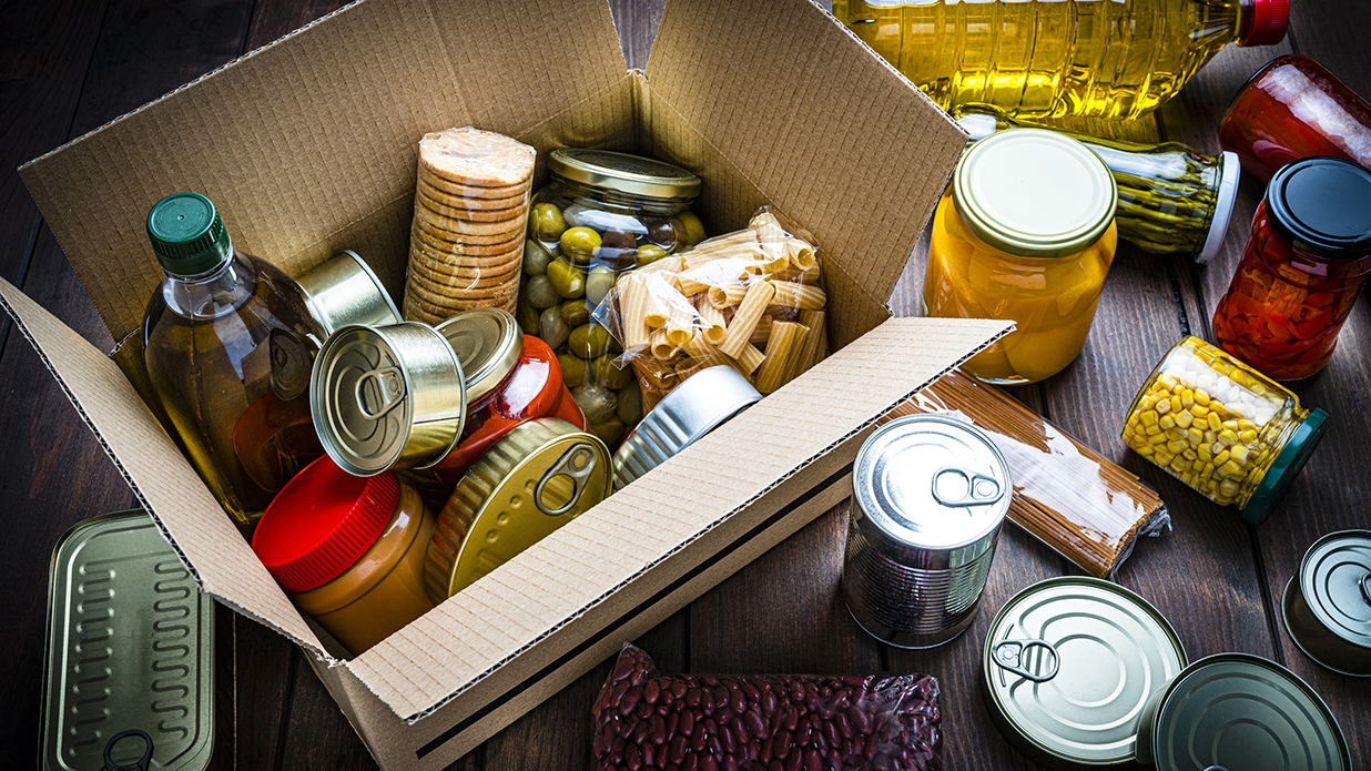 Nonperishable foods in a donation box