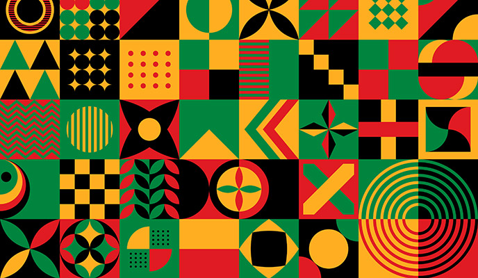 Abstract design in red, gold, black and green to signify Black History Month