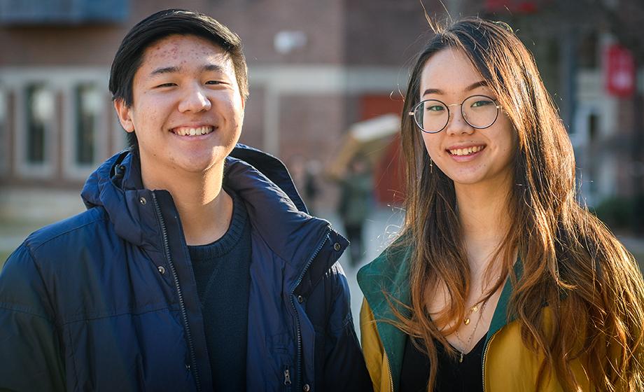 Joseph Jung '20 and Jeanne Kim '21 smiling into camera