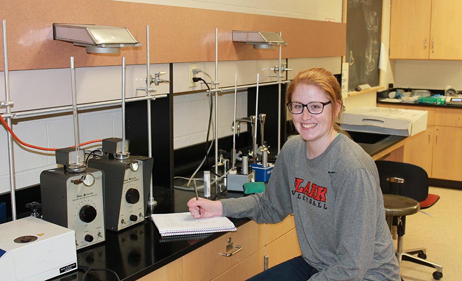 Clark University senior Courtney Pharr in an on-campus lab