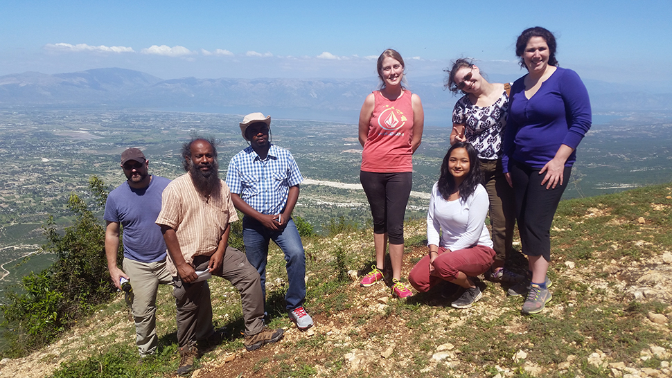 Jude Fernando and his students on a mountainside in Haiti