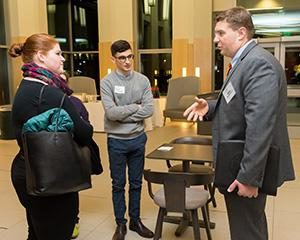 Dylan Mawdsley '06, J.D., assistant general counsel for the Massachusetts Department of Mental Health, speaks to Clark students.