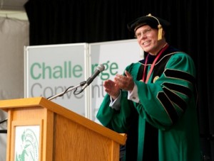 President David P. Angel acknowledges the audience at his inauguration.
